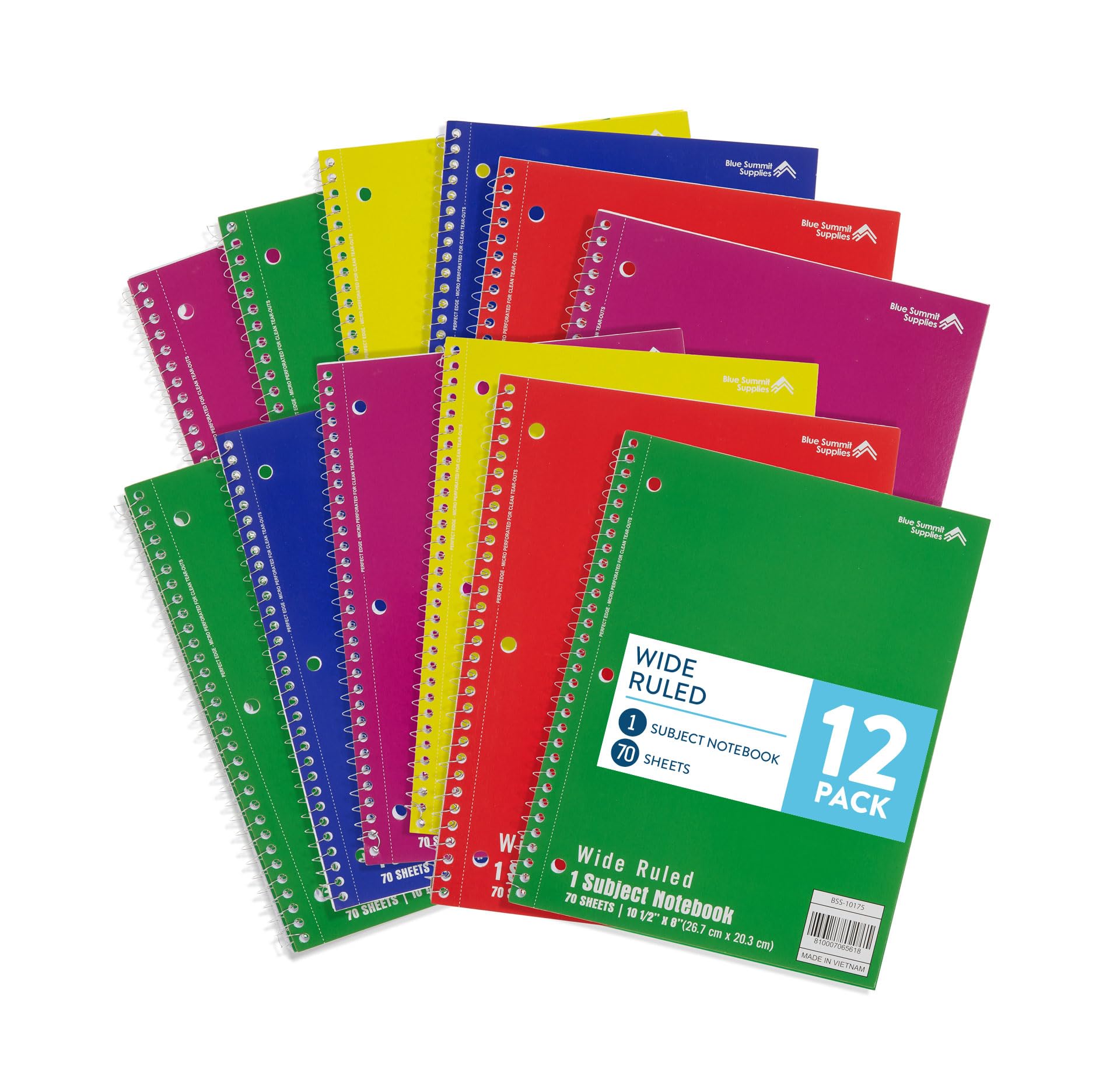 Photo 1 of Blue Summit Wide Ruled Spiral Notebook, 1 Subject Spiral Notebook Wide Ruled, Paper School Notebooks Bulk, 12 Pack