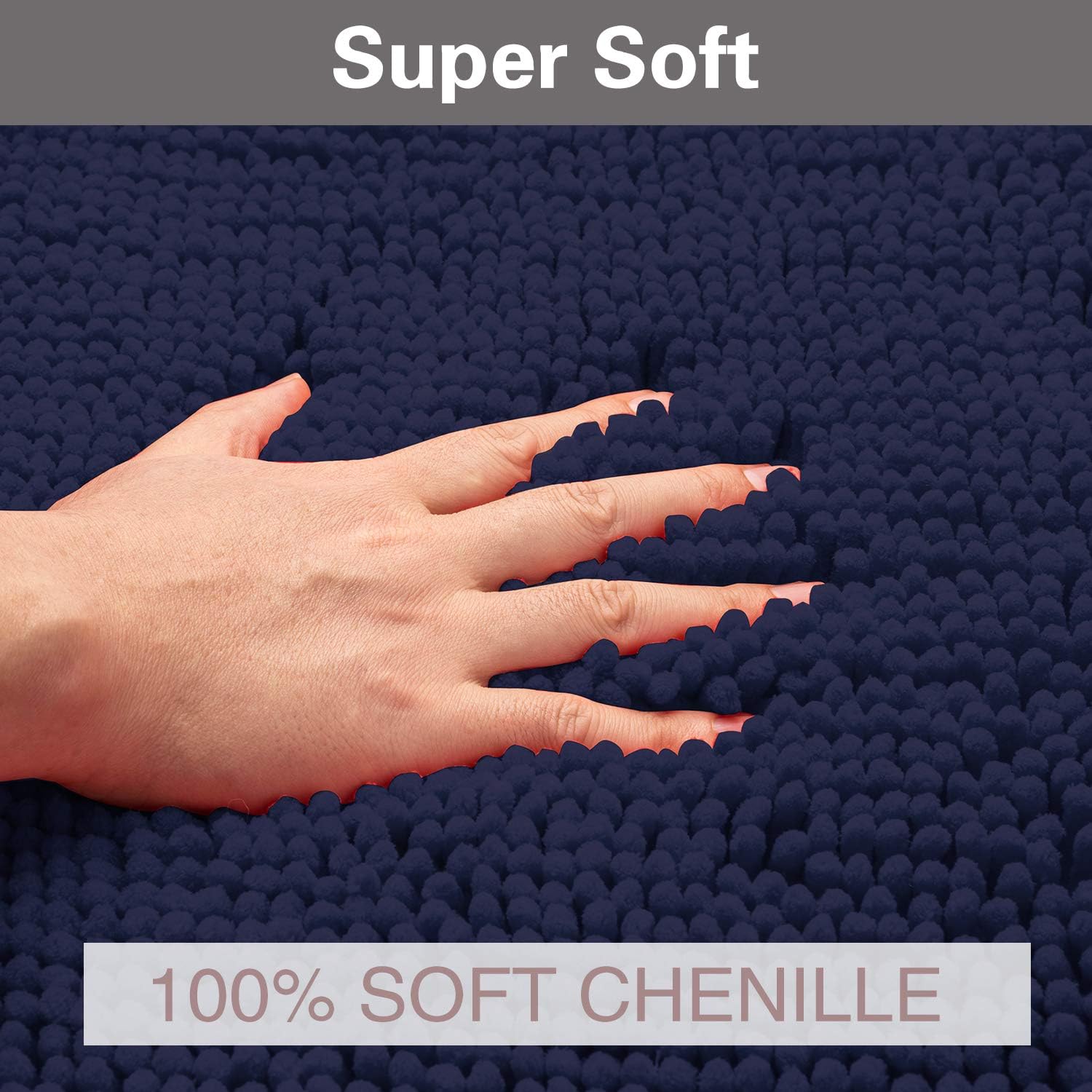 Bathroom Rugs Chenille Bath Mat Set, Soft Plush Non-Skid Shower Rug +Toilet Mat. (Blue): Kitchen & Dining