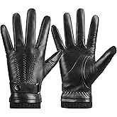 Potopok Winter Sheepskin Leather Gloves for Men, Warm Touchscreen Driving Handwear with Cashmere Lining for Outdoor Use