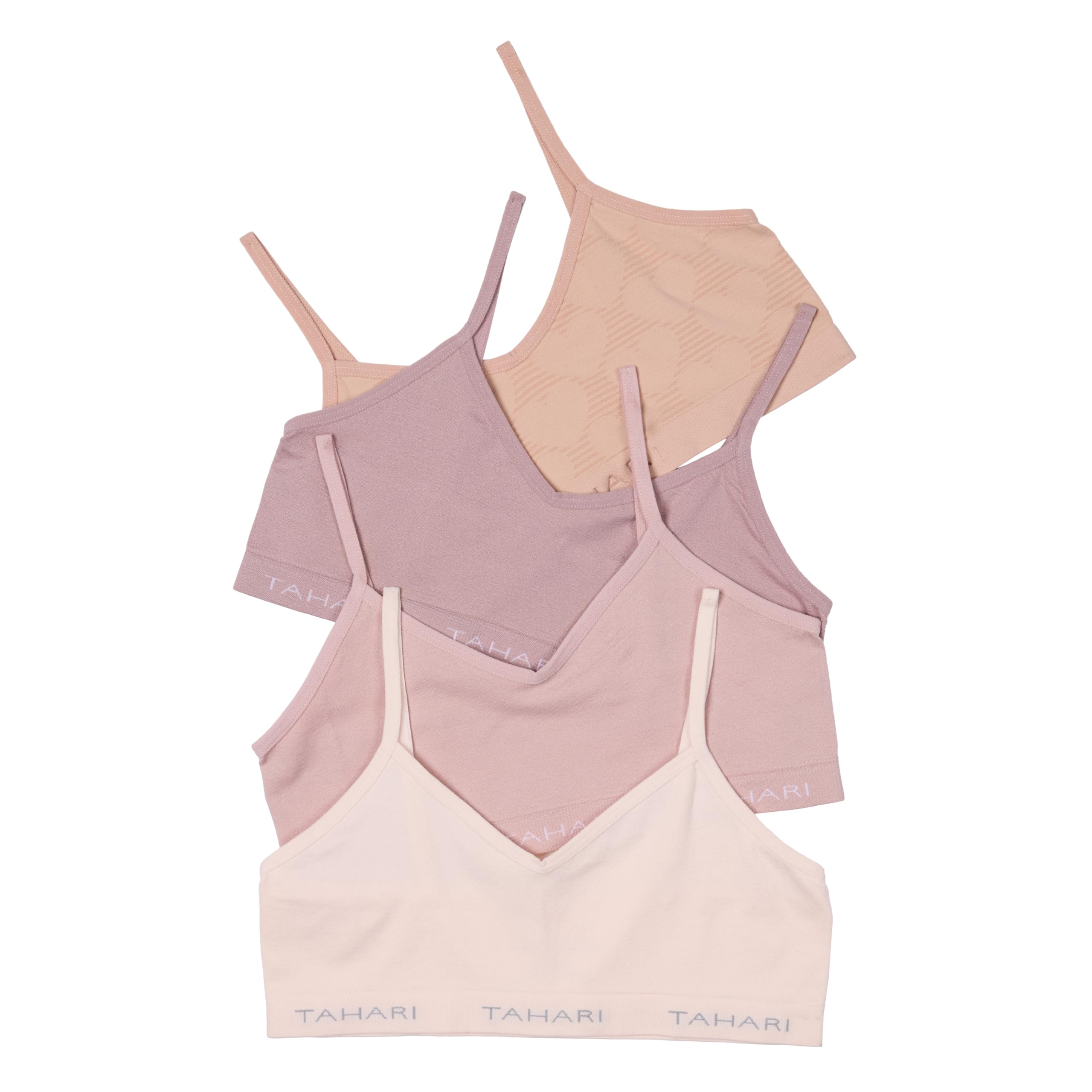 Tahari Girls’ 4-Pack Seamless Bralette Set, Rugby Tan Multi