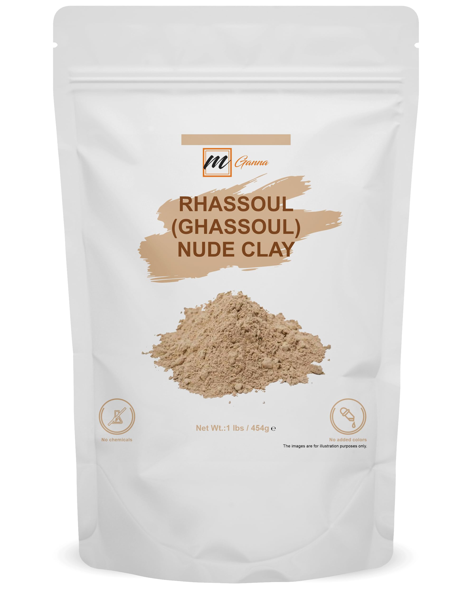 mGanna 100% Natural Moroccan Rhassoul Lava Clay Powder/Nude/Ghassoul Clay Powder for Hair Masks, Creams, Face Masks, Scrubs and Soap Making 1 Lbs / 454 GMS