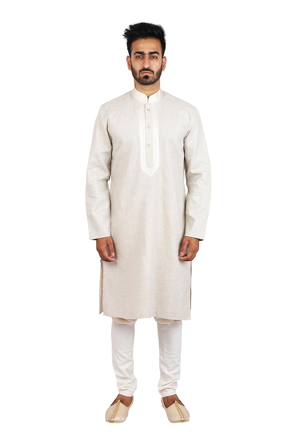thaath men's ethnic beige kurta pyjama set