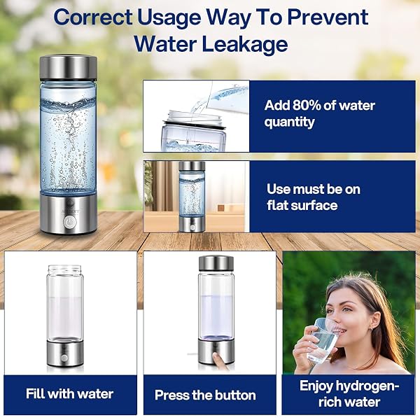 AQUSOFT 14.2 OZ/420ML PORTABLE HYDROGEN WATER BOTTLE WITH SPE-PEM TECHNOLOGY TYPE-C USB RECHARGEABLE HYDROGEN WATER IN 3 MINUTES | BOROSILICATE GLASS HYDROGEN WATER IONIZER CUP | 2-IN-1 USAGE MODES