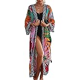 ZSWDXX Women Casual Open Front Lightweight Cardigan Long Beach Kimono Cover Up