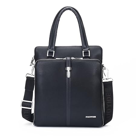 MenS Pu Leather Handbag Shoulder Briefcase Business Crossbody Bag Ipad Black By Foluoyide