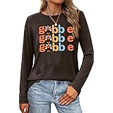 Thanksgiving Shirts for Women Thankful Blessed Tshirts Gobble Gobble Shirt Turkey Long Sleeve Tops