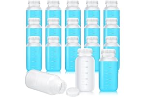 Nitial 18 Pack Laboratory Polypropylene Wide Mouth Reagent Bottle with Graduated Scale, Translucent Reusable Plastic Bottles with Caps for Classrooms, Storage at Home, or Laboratories (8 oz)