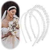 3Pcs White Pearl Headband for Girls,Pearl Headbands for Women,Vintage Faux Pearls Headpiece,Pearls Rhinestones Hairbands Bridal Hair Hoop Head Bands for Women's Hair Wedding Chrsitmas Gifts