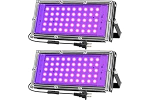 ICREATING 50W Black Lights for Glow Party - Strong High Power Black Light Flood Light 395nm UV Blacklight Floodlight Purple Black Light Spotlight Fluorescent UV Light for Halloween (2 Pack)