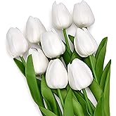 Tumhorn 10pcs White Artificial Flowers Fake Tulips 13" Silk Flower for Home Kitchen Wedding Decor Bouquet Decorations Office Floral Arrangements