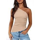 PRETTYGARDEN Womens 2026 Summer Y2K Tops Sleeveless One Shoulder Slim Fit Shirts Ruched Knit Asymmetrical Top Blouse