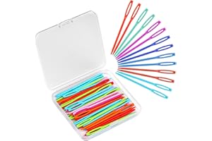 LUNARM 50PCS Plastic Sewing Needles, Large Eye Plastic Yarn Needles with Box, 7cm/2.76inch Plastic Needles for Yarn and Craft Plastic Sewing Needles for DIY Sewing Handmade Crafts