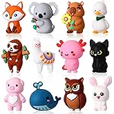 Watersay 12 Pcs 3D Silicone Focal Beads Pens Beads Bulk for Beadable Keychain DIY Crafts Necklace Bracelet Phone Chain Charms Jewelry Making (Animals B)