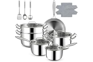 Fruikit 3-Ply Frying Pan - Premium Stainless Steel Cookware, Easy to Clean, Durable Material, Efficient Heat Conduction, Rust