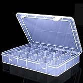 Large Clear Organizer Box,18 Grids Organizer Box with Removable Dividers for Jewelry,Bead Storage,Plastic Compartment Contain