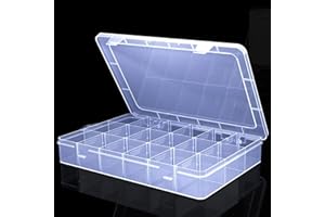 Large Clear Organizer Box,18 Grids Organizer Box with Removable Dividers for Jewelry,Bead Storage,Plastic Compartment Contain