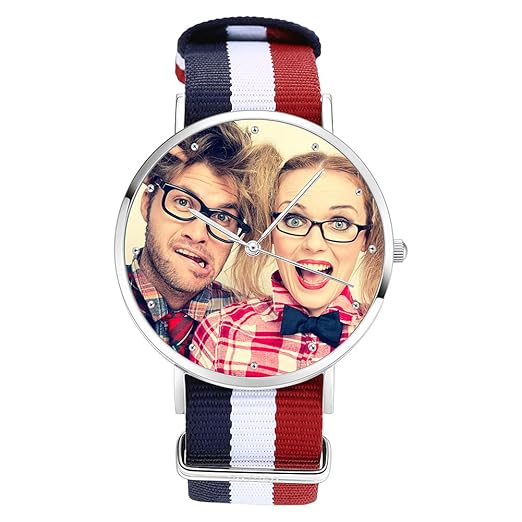 SOUFEEL Personalisierte Foto Armbanduhr für Damen Herren Analog Nylon Armband Klassisch Zifferblat Wasserdicht