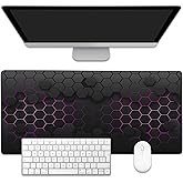 EOBKLAX Grid with Purple Light Large Gaming Mouse Pad,Waterproof Desk Mat for Desktop,Non-Slip Rubber Base Mousepad with Stitched Edges for Laptop Office and Home 35.4X15.7 Inch