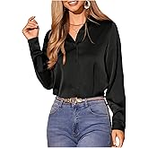 SweatyRocks Women's Button Down Shirts Collar V Neck Long Sleeve Work Business Blouse Top Dressy Casual Shirt