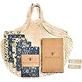 Reusable Beeswax Food Wrap- Beeswax Wraps - 4 Pack with Produce Bag and 2 Beeswax Bars- Bee Wrapping Paper Sheets with Wax- Bees - Eco Friendly Food Storage-Bread and Sandwich Wrap- Sustainable Gifts