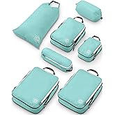 Large Compression Packing Cubes for Travel-Packing Cube Luggage Organizers 7 Piece Set for Checked Luggage-Ultralight, Expandable/Compression Bags by TRIPPED Travel Gear (DustyTeal/White)