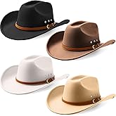 Breathffy Cowboy Hat Felt Wide Brim Cowgirl Hats with Belt Classic Outdoor Western Style for Women Men Adults