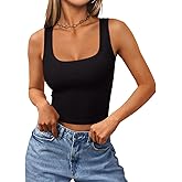 REORIA Women's Square Neck Ribbed Slim Fit Crop Tank Top