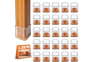 TOMHUA 28Pcs Square Chair Leg Floor Protectors for Hardwood Floors Silicone Caps Felt Furniture Pads Clear Chair Sliders, Protect The Floor from Scratches(Fit:1-1/16" ~ 1-5/8")