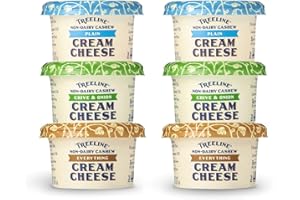 TREELINE TREENUT CHEESE Treeline Cheese - Vegan Dairy-Free Cream Cheese 8 oz, 6-Pack (Variety - Plain, Chive & Onion, Everything)