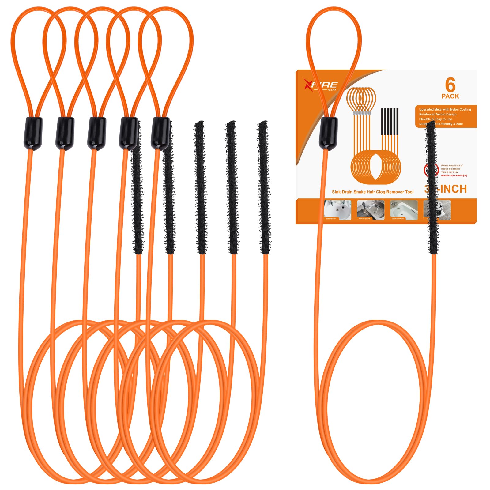 Photo 1 of 32 Inch Drain Snake, Anti-Break Metal Hair Removal Tool with Nylon Coating Sink Snake, Drain Cleaner Hair Catcher Remover for Shower, Bathroom Sink Tub(6 Pack)