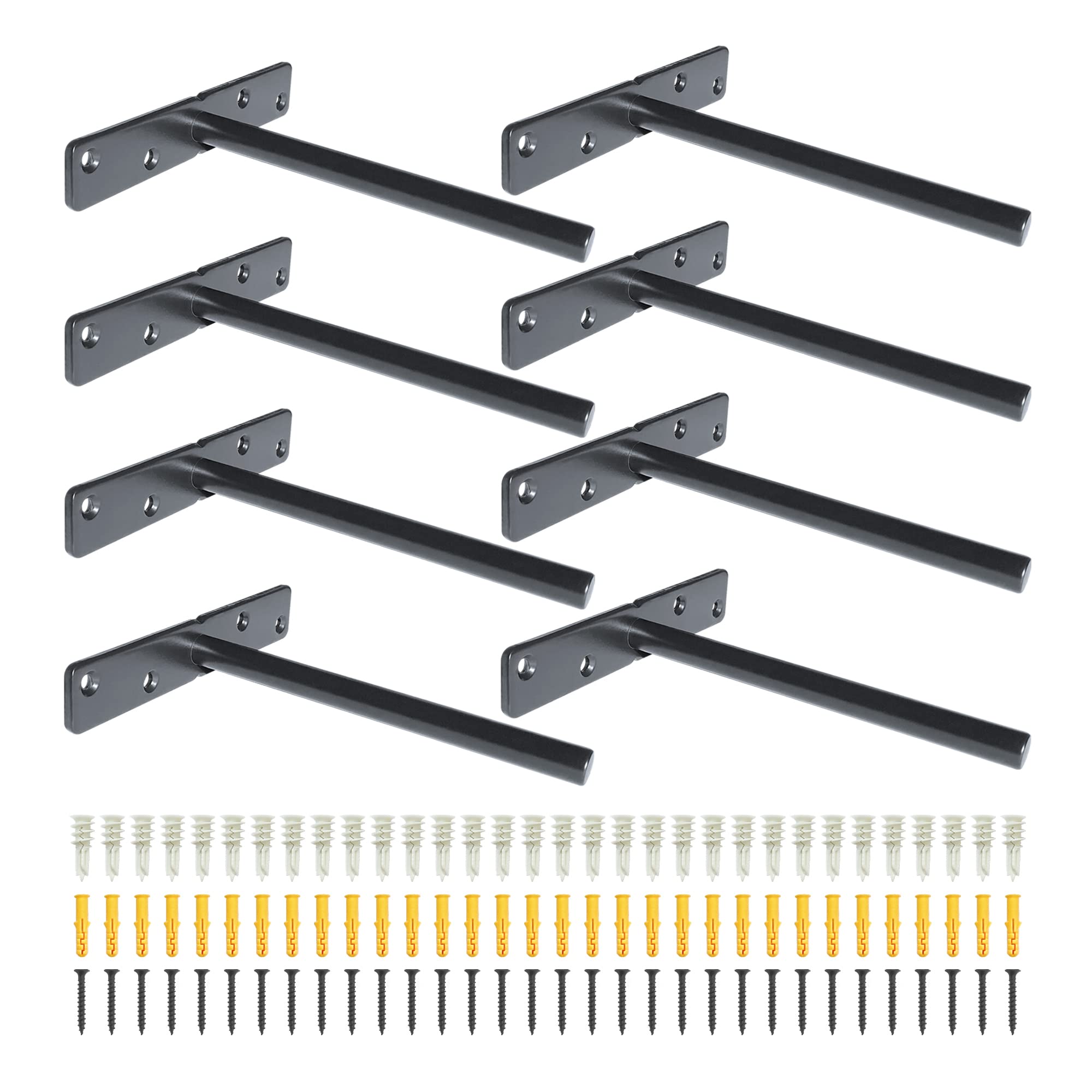 Premium Heavy Duty Floating Shelf Brackets - Solid Steel Wall Mounted Bracket for Concealed Shelves with Screws & Wall Plugs for Drywall & Concrete Wall - Invisible Hidden Supports (8 Pcs, Black) — image 1