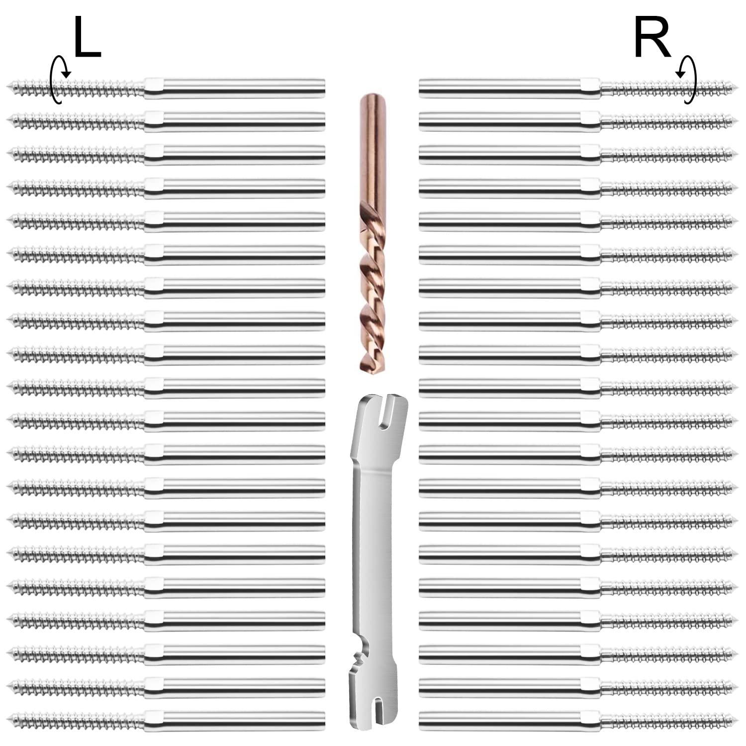 BLIKA 3/16" Swage Lag Screws Left & Right, T316 Stainless Steel Deck Cable Railing Hardware, 3/16" Handed Thread Swage Lag Screws for Wood Posts(20 Pairs)