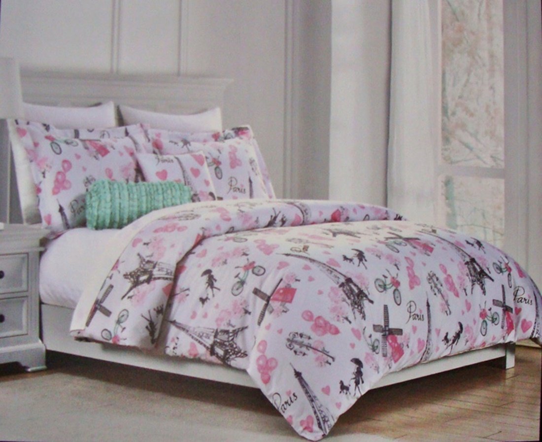New Cynthia Rowley Paris Eiffel Tower 4 Piece Twin Size Comforter
