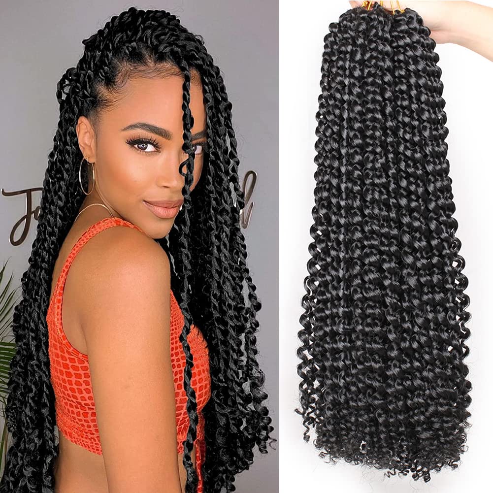 Xtrend 24 Inch Black Passion Twist Hair - 7 Packs, 18 Strands/Pack Water Wave Bohemian Crochet Braids for Butterfly Locs - Long Passion Twist Synthetic Braiding Hair Extensions 1B#