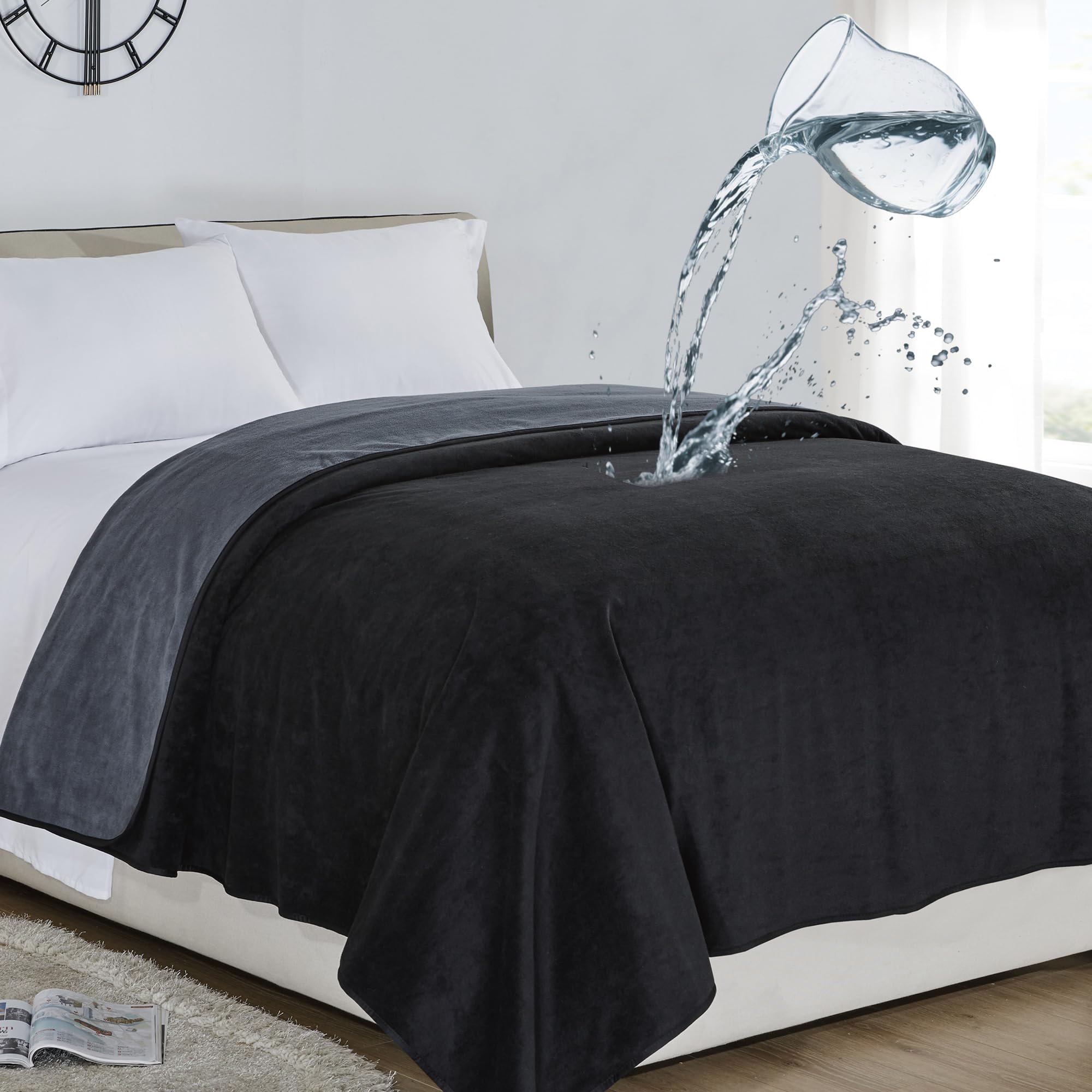 softan Waterproof Blanket Cover 178x230CM for Baby, Adults, Dogs, Cats or Any Pets, 3 Layer Protector and 100% Leak Proof blanket for Bed, Sofa and Other Furniture, Easy to Clean, Charcoal & Black