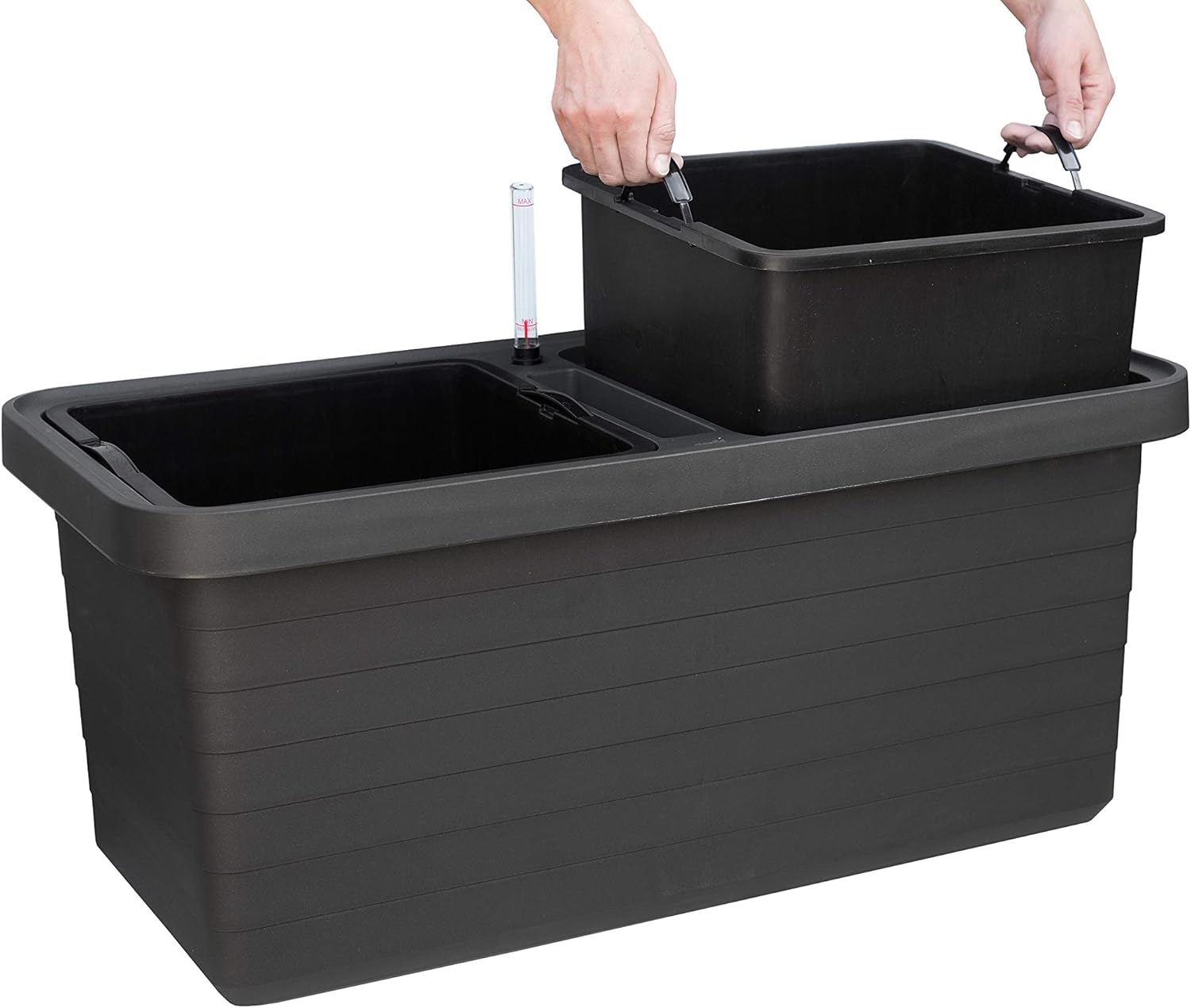 Alfresco Home 614-1742 Urbalive Berberis Duo Rectangle Wheels Self Watering Planter, Grey