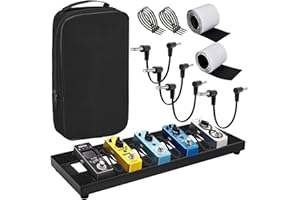GOGHOST Small Guitar Pedal Board, 15x5.7x1.18", Aluminum Alloy Black Effects Mini Pedal Board with 4 Pcs 6 Inch Guitar Pedal 