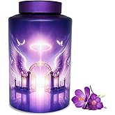 Mianachilu Large Cremation Urn for Adult Female Male Ashes, Decorative Funeral Purple Keepsake Urns for Human Women Man Dad Mom Remains with Velvet Bag(Gate of Heaven)