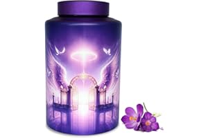 Mianachilu Large Cremation Urn for Adult Female Male Ashes, Decorative Funeral Purple Keepsake Urns for Human Women Man Dad Mom Remains with Velvet Bag(Gate of Heaven)