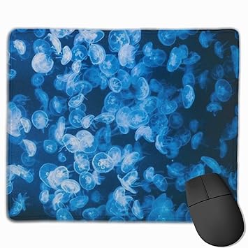 keiwiornb Deep Sea Jellyfish Blue Personalized Design Mouse Pad Gaming Mouse Pad with Stitched Edges Mousepads, Non-Slip Rubb