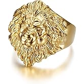 VUIFONGS Lion Head Ring for Men - Stainless Steel Statement Ring - Hip Hop & Punk Style - Size 8 - White Stone - Fandom Occasion