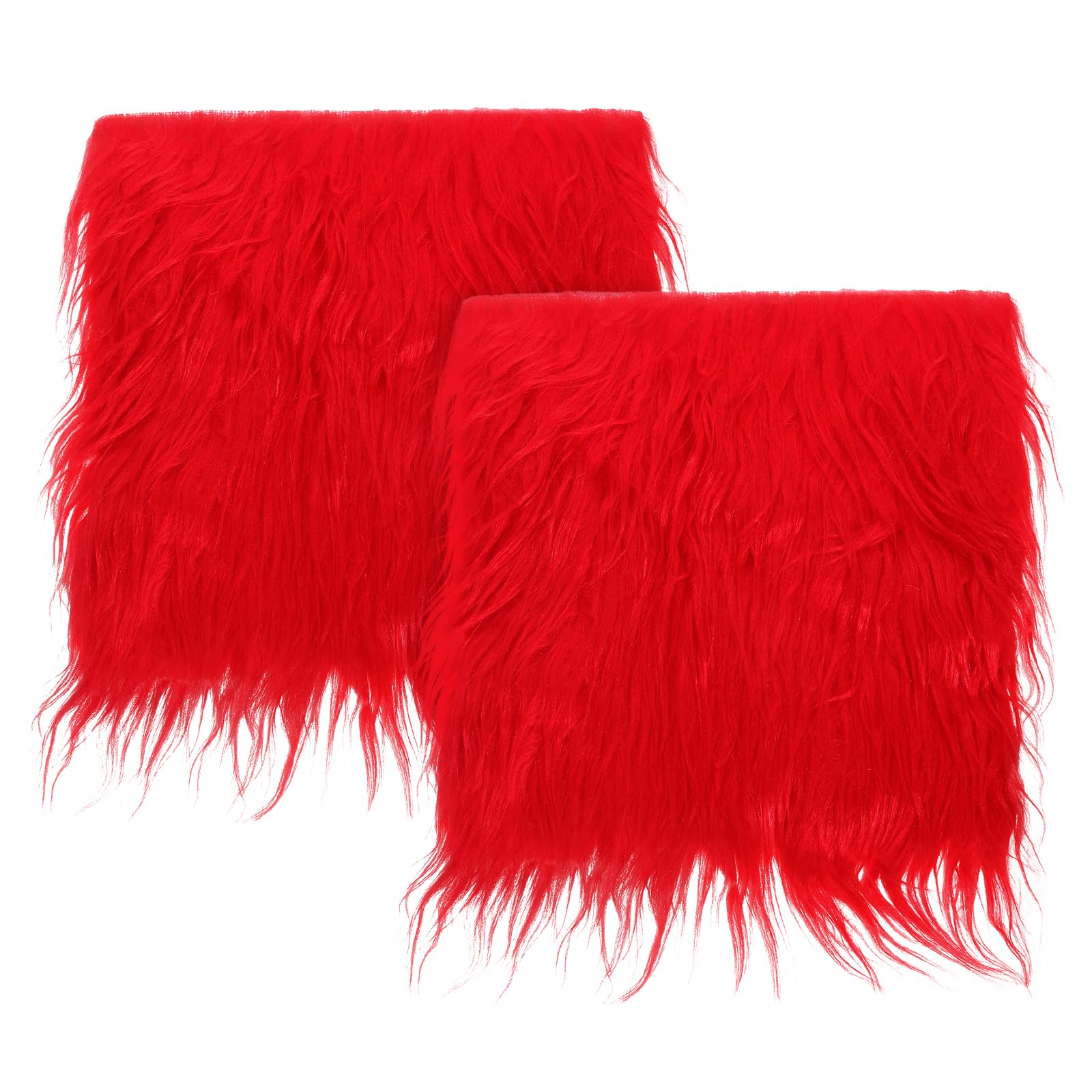 PATIKIL Plush Faux Fur Fabric Square, 2 Pcs 10" x 10" Fluffy Faux Fur Patches Cuts for DIY Crafts Christmas Halloween Gnome Beard, Red