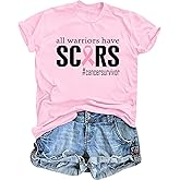 AMWIPE Pink Ribbon Shirts for Women Breast Cancer Awareness Tshirts Ribbon Graphic Print Tee Inspirational Breast Cancer Tops