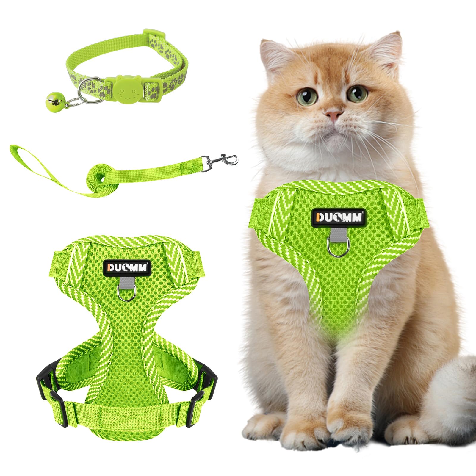 Muecleao Cat Harness and Lead Set, Adjustable Kitten Harness and Lead Set, Cat Harness with Reflective Strips, Escape Proof Cat Vest Harness with Leash Set for Cats Dogs Pets (Fluorescent Green, S) — image 1