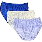 Shadowline womens Shadowline Women's Nylon Hipster Panty With Lace Insert 3 Pack