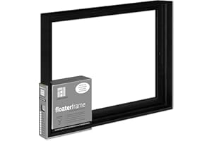 Ampersand Art Supply Floaterframe Readymade Frame for Flat and 7/8" Deep Wood Panel and Canvas Artwork, Paintings, Prints, and More, 12"x16", Black Thin