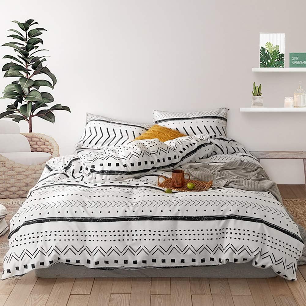 HYPREST Twin Duvet Cover Set White Boho Duvet Cover Bohemian Aztec Comforter Cover