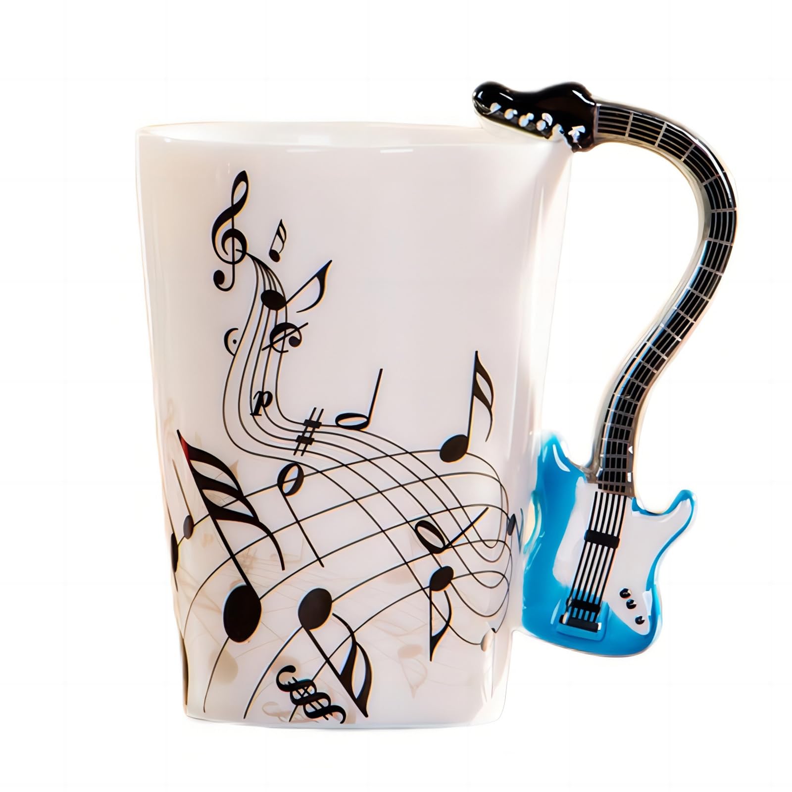 MBSM 8.5oz Creative Music Mug Violin Style Guitar Ceramic Mug Coffee Tea Milk Stave Cups with Handle Coffee Mugs Novelty Gifts (Blue Electric Guitar)