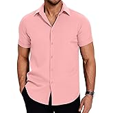 COOFANDY Mens Dress Shirts Short Sleeve Regular Fit Lightweight Untucked Button Down Shirt