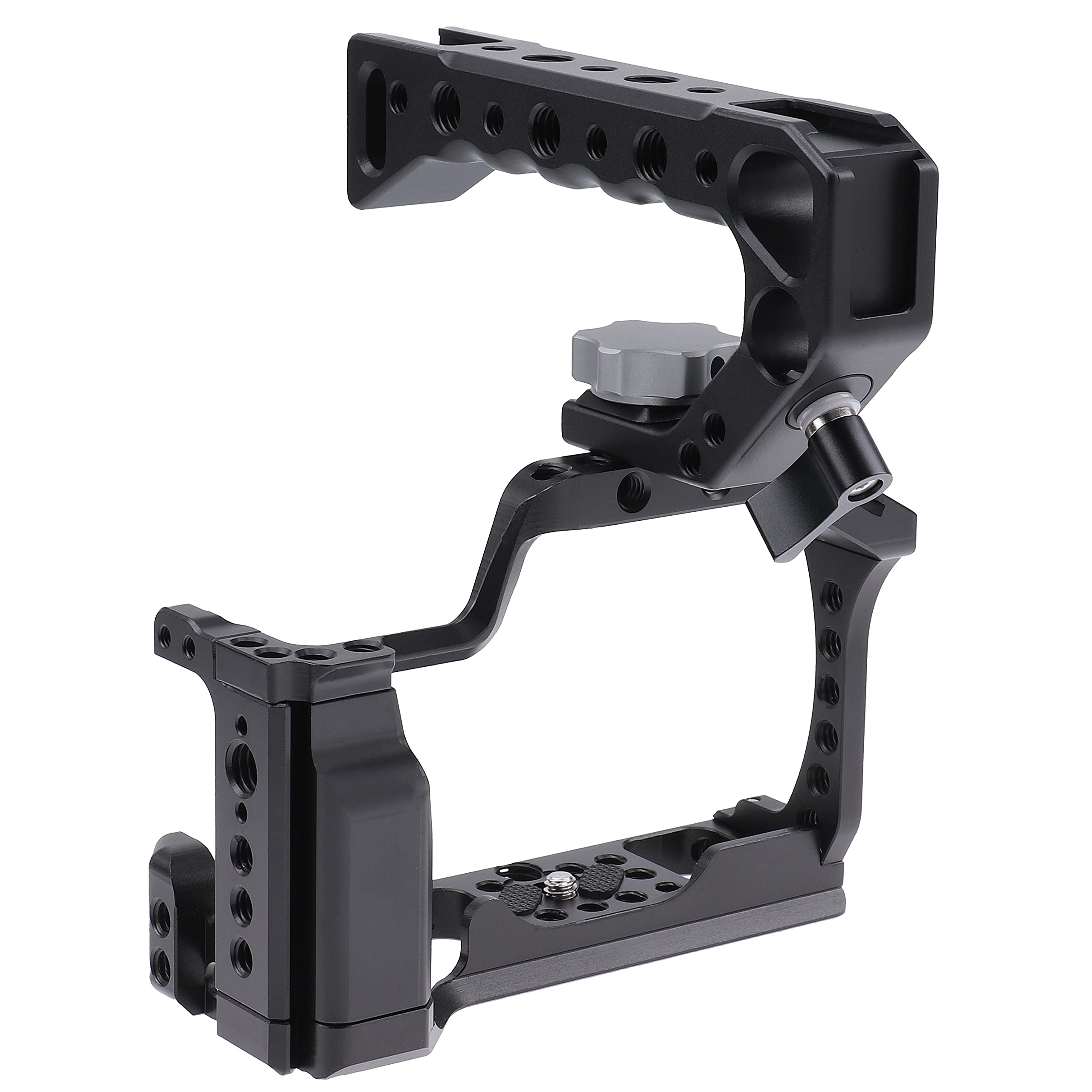 FOTGA SFDB1099 Camera Cage Video Film Making Stabiliser Rig Aluminium Alloy with Handle Top Cold Shoe and 1/4 Inch 3/8 Inch Screws for Canon EOS M50 Mark II/M50/M5 Mirrorless Camera,Black